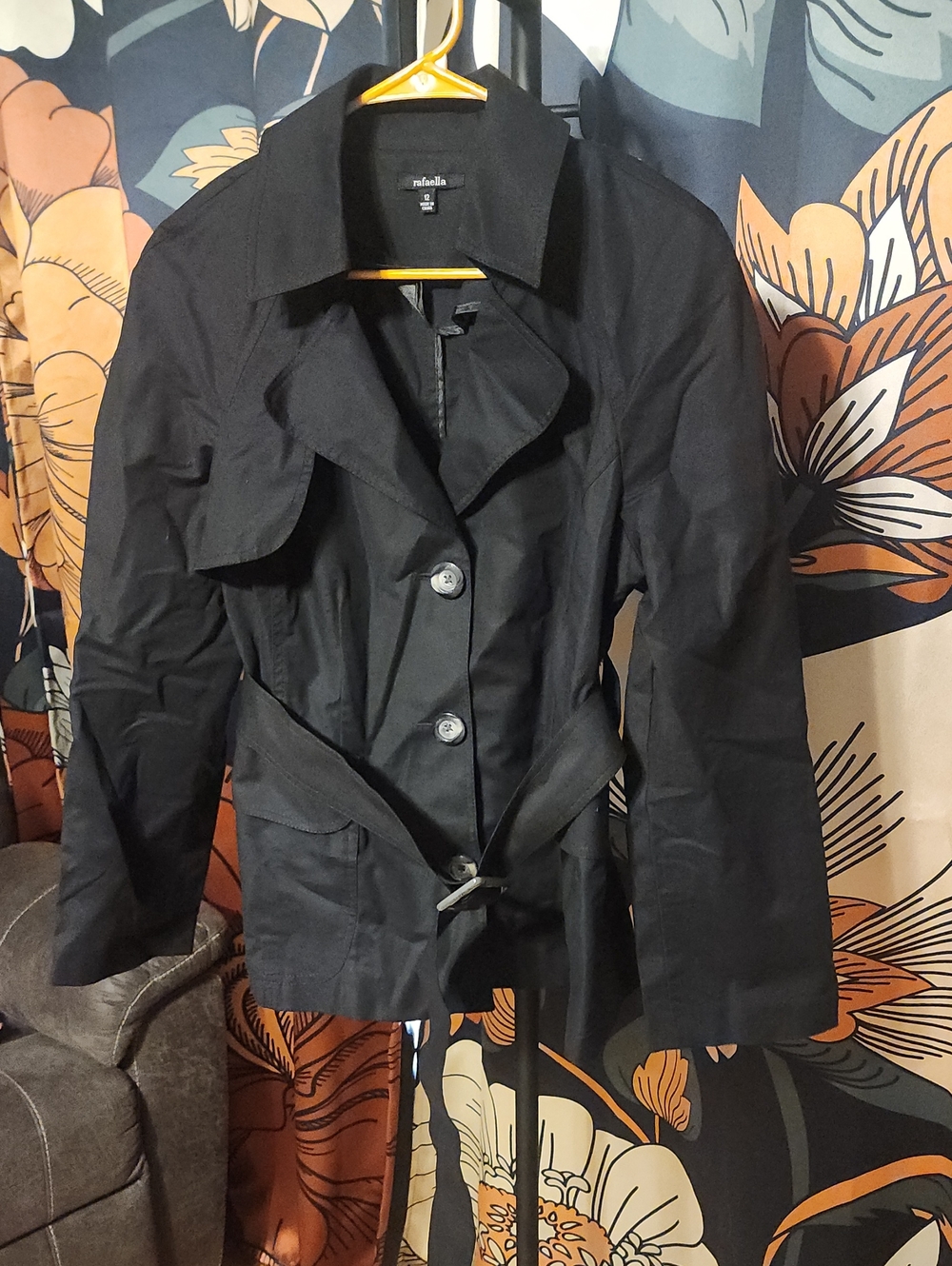 Rafaella Black Women's Trench Coat with Waist Tie